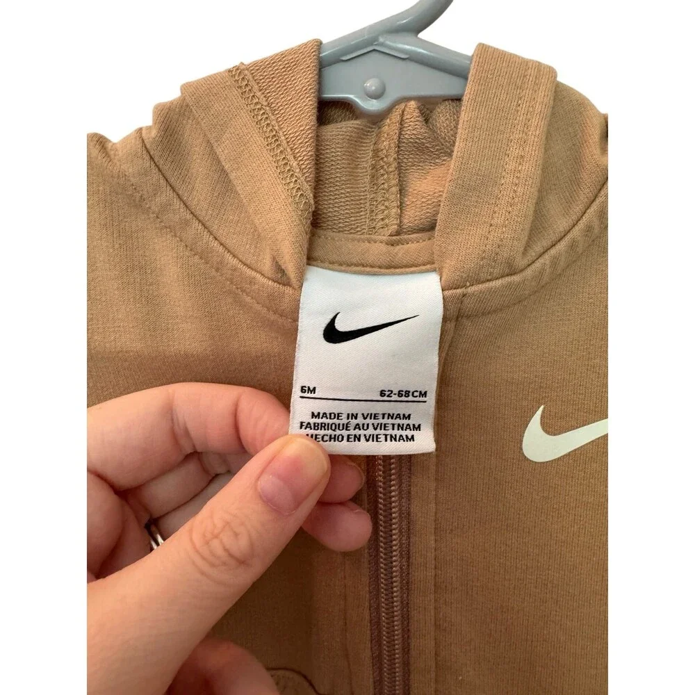 Nike Boys Zip Up Hooded Romper One-Piece Brown Size 6 Months